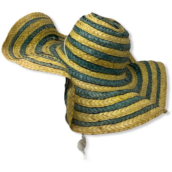 Floppy Striped Straw‎ Hat With Strap - Picture 1 of 4